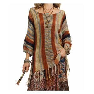 Grifflin Paris Multicolor Sweater M Gold Art Free People Fringe Boho Hoppie